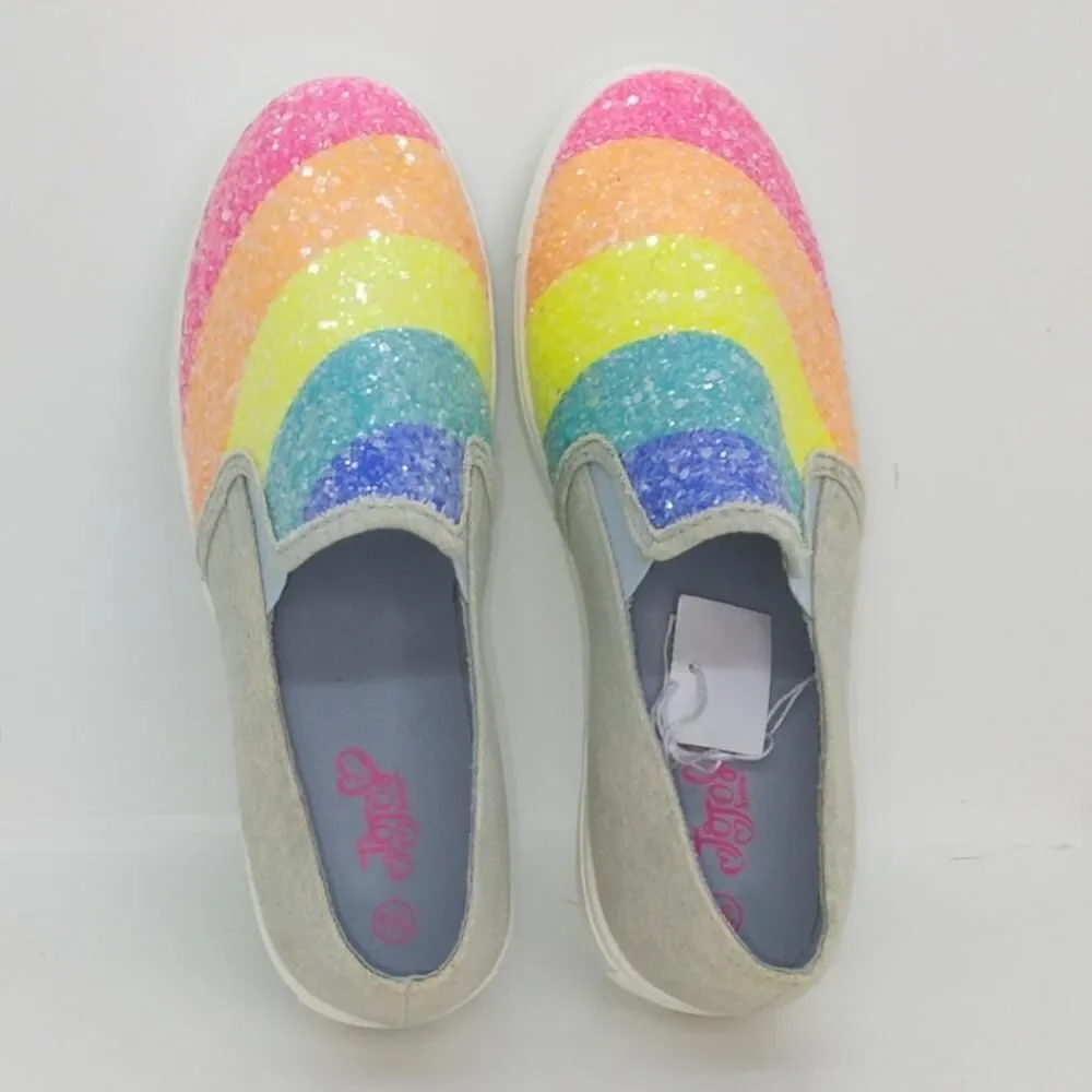 JoJo Siwa Girls NEW w/Box Rainbow Glitter Slip-on Sneakers - sz. 3 1/2 CUTE!